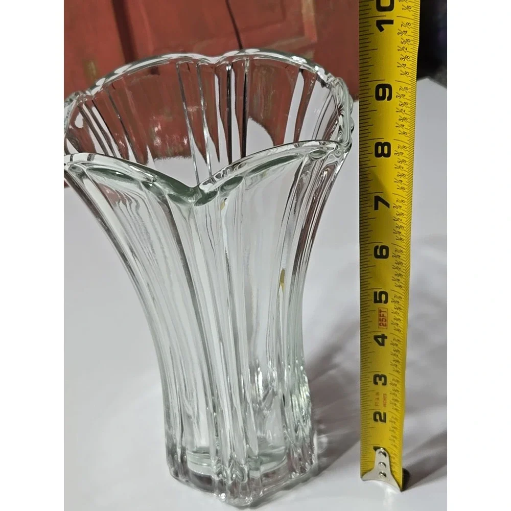 VINTAGE Old Cafe Clear Thick Glass 8‎ inch Tall Flower Vase Anchor Hocking HEAVY